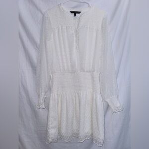 White House Black Market White Swiss Dot Long Sleeve Drop Waist Dress size small